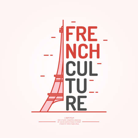 Vector poster of French culture. Isolated images of objects of national interest. Vector illustration.のイラスト素材