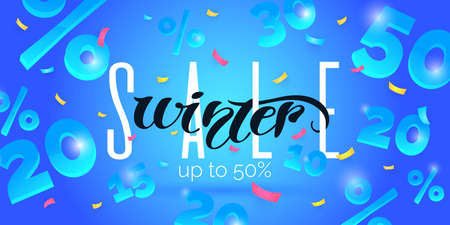 Winter sale banner. Original poster for discount. Bright abstract background with text.のイラスト素材