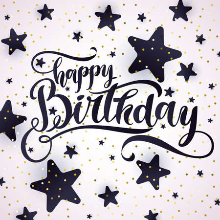 Modern hand drawn lettering Happy Birthday. Handwritten inscriptions for layout and template. Vector illustrationのイラスト素材