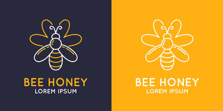 Modern linear logos for beekeepers. The stickers on the products of the apiary. Stylish vector label for bee honey.のイラスト素材