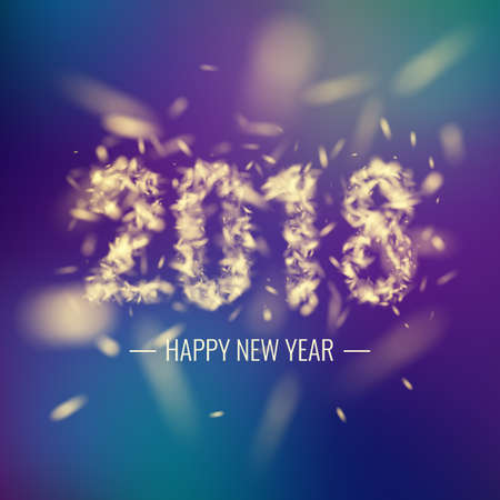 Happy New year 2018. Bright poster with an inscription and a snowfall background. Vector...
