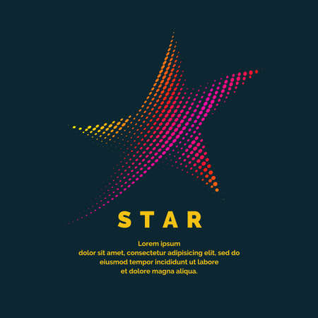 Modern colored star symbol in a futuristic style. Vector illustration on a dark background for advertising.のイラスト素材