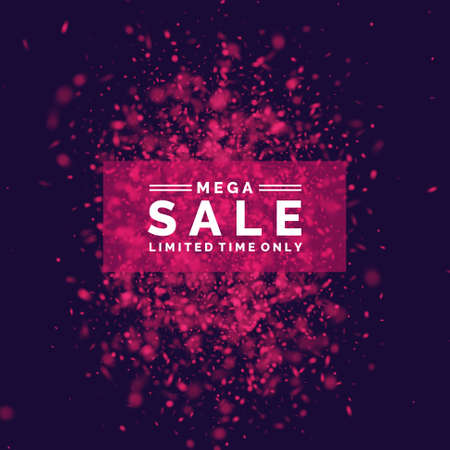 Bright vector sale poster. Vector realistic colorful reflections and lighting effects on the dark background.のイラスト素材