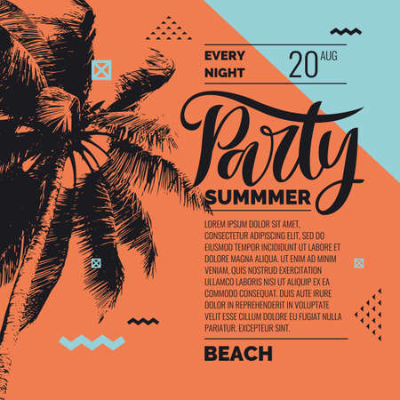 Summer party, Modern poster with palm tree and geometric graphic. Vector illustration.のイラスト素材