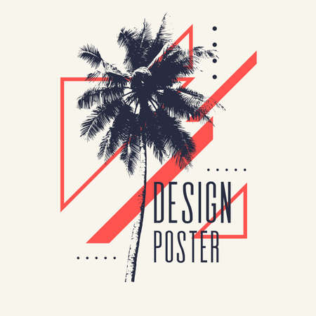 Vintage poster with palm tree and geometric shapes. Vector illustration.のイラスト素材