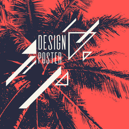 Vintage poster with palm tree and geometric shapes. Vector illustration.のイラスト素材