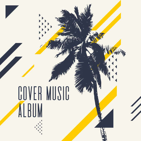 Cover music album. Modern poster with palm tree. Vector illustration.のイラスト素材