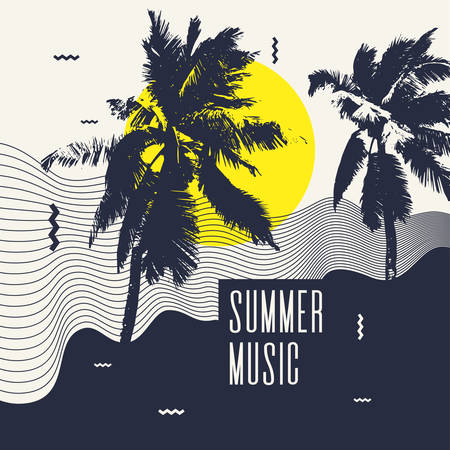 Summer music. Modern poster with palm tree. Vector illustration.のイラスト素材