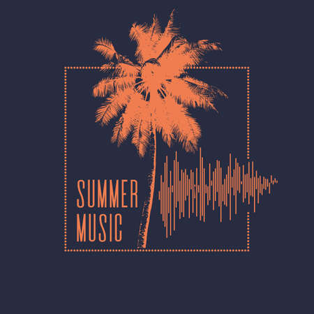 Summer music. Modern poster with palm tree. Vector illustration.のイラスト素材