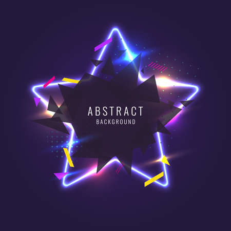 Abstract poster for the placement of text and information. Geometric shapes and neon glow against a dark background.のイラスト素材
