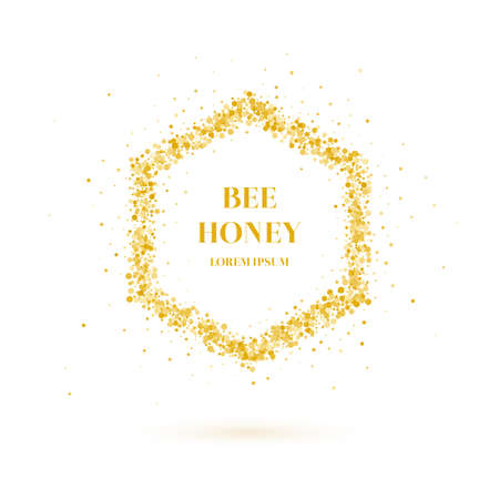 Bee honey label and poster with gold glitter. Vector illustrationのイラスト素材