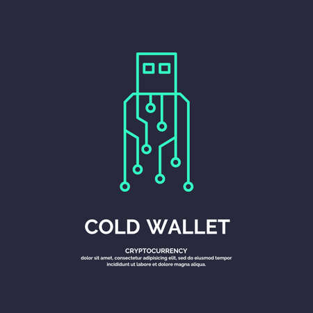 Cold wallet for cryptocurrency. Global Digital technologies. Vector illustration.のイラスト素材