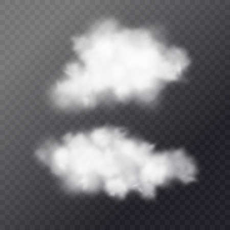 Transparent white cloud in the background. Realistic vector illustration.のイラスト素材