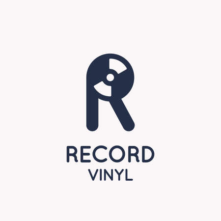 Logo of the Vinyl record. Letter R. Vector illustration music on white background.のイラスト素材