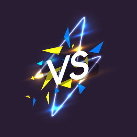 Bright poster symbols of confrontation VS with geometric shapes and lines. Vector illustration on dark background with a trendy minimalist style.のイラスト素材