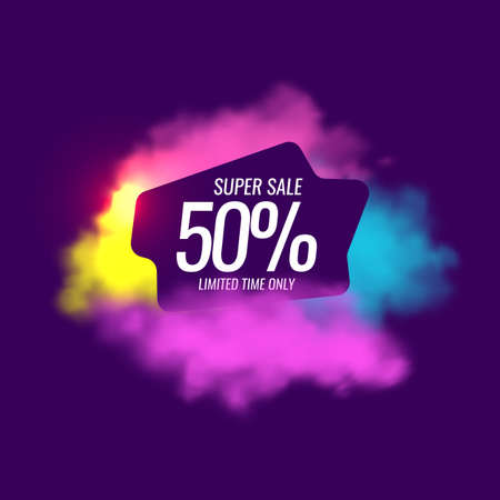 Modern sale poster with realistic colored clouds in the background.のイラスト素材