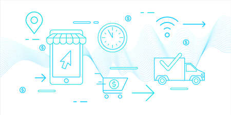 Vector illustration of the best selling different products. Poster delivery of goods.のイラスト素材