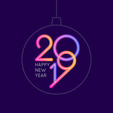 Vector illustration of a Happy New Year poster 2019, with ball. Vector illustrationのイラスト素材