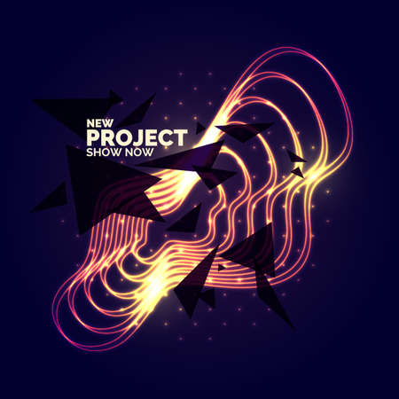 Abstract poster for the placement of text and information. Geometric shapes and neon glow against a dark background.のイラスト素材