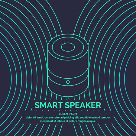Smart speaker for the control and management of the house. Vector line illustration on a dark background.のイラスト素材