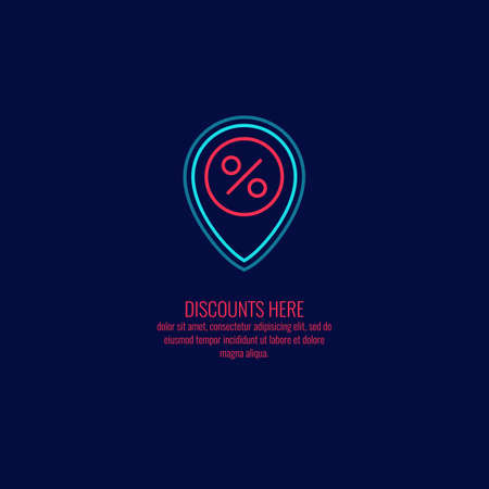 Sale map pointer, icon on dark background. Vector illustration. The linear image.のイラスト素材