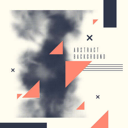 Modern abstract art geometric background with flat, minimalistic style. Vector poster with halftone elementのイラスト素材