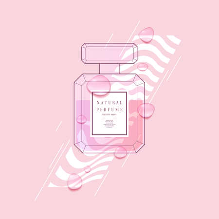 Perfume bottle with geometric pattern. Bright modern poster for advertising and sale Fragrance. Vector illustrationのイラスト素材