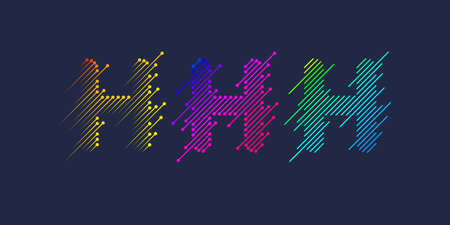 Several variants of one letter H of the Latin alphabet. Dynamic sign in bright color and consisting of lines.のイラスト素材