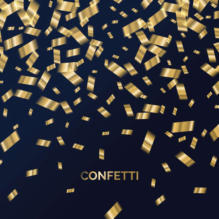 Gold confetti is falling. Abstract background with particles of different sizes. Template for placing text and design elements for the festival and celebration. Vector illustration.のイラスト素材