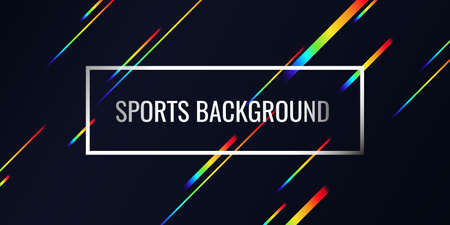 Modern colored poster for sports. Vector illustration. Geometric composition and dynamic rainbow lines on a dark backdrop.のイラスト素材