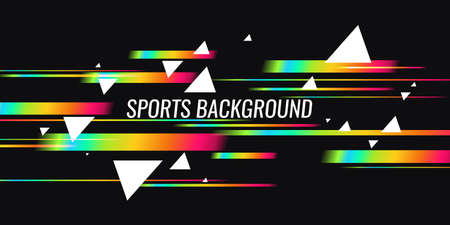 Modern colored poster for sports. Vector illustration. Geometric composition and dynamic rainbow lines on a dark backdrop.のイラスト素材