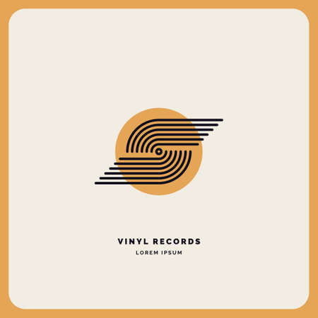 Emblem of the Vinyl record. Linear sign. Vector illustration music on grey background.のイラスト素材