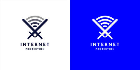Smart protection connection the icon. The silhouette of crossed swords and the symbol of wireless communication.のイラスト素材