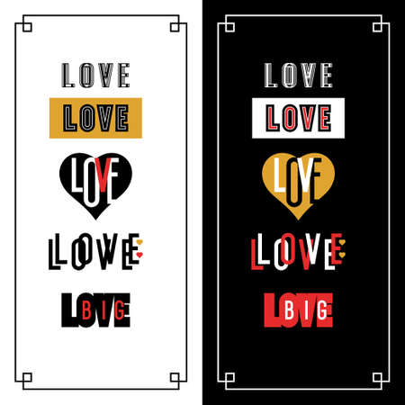 Set of stylish inscription Love for design and print on clothing. Modern typography with graphic elements. Vector illustration.のイラスト素材