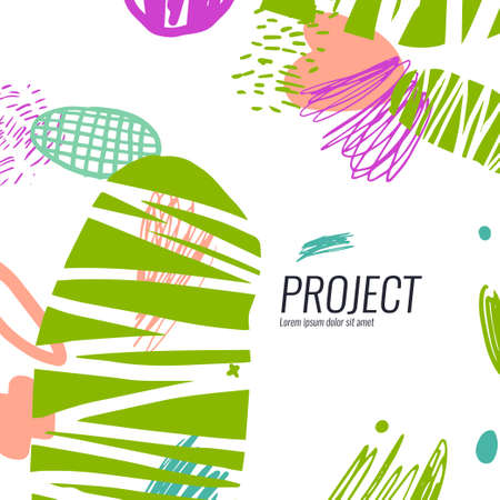 Modern poster. Different shapes in Doodle style. Abstract spots and shapes on the background. Vector illustration.のイラスト素材