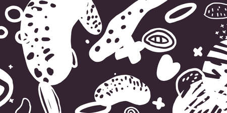 Modern poster. Different shapes in Doodle style. Abstract spots and shapes on the background. Vector illustration.のイラスト素材