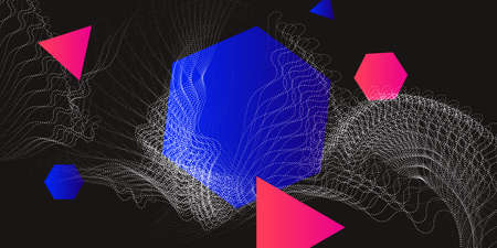 Modern vector illustration with blue particles on a dark background. Template for design