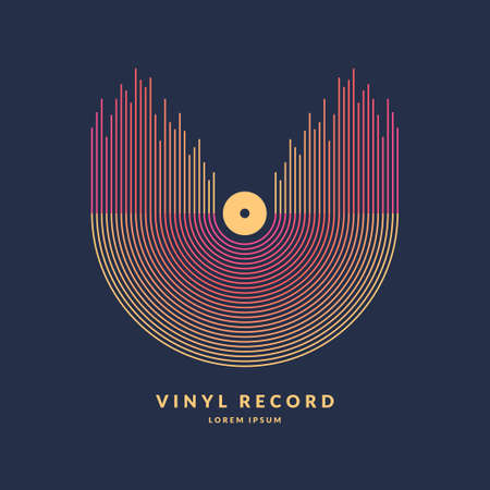 Poster of the Vinyl record. Illustration music on dark background.