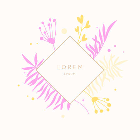 Template for blogs and your advertising on the site. A composition with plant elements for text placement.のイラスト素材