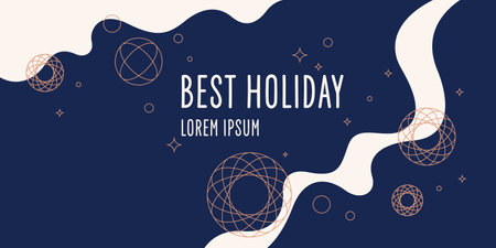 Postcard with the text the best holiday. Simple minimalistic abstract background with wavy lines and geometric shapes.のイラスト素材