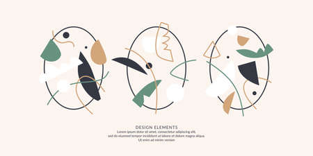 Modern poster. Different shapes in Doodle style. Abstract spots on the background.のイラスト素材