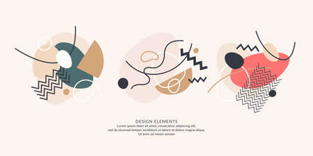 Modern poster. Different shapes in Doodle style. Abstract spots on the background.のイラスト素材