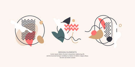 Modern poster. Different shapes in Doodle style. Abstract spots on the background.のイラスト素材