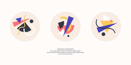 Abstract elements in retro style, a template for your design. A set of geometric compositions.のイラスト素材