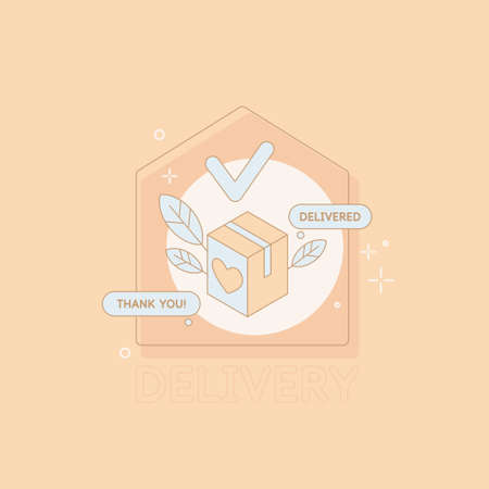 Delivery of goods. The concept illustration shows the moment of receipt of the product and the order confirmation.のイラスト素材