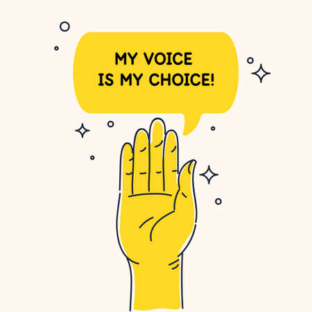 An open palm in greeting. A concept illustration with cartoon style speech bubble. A hand gesture signifying agreement.のイラスト素材