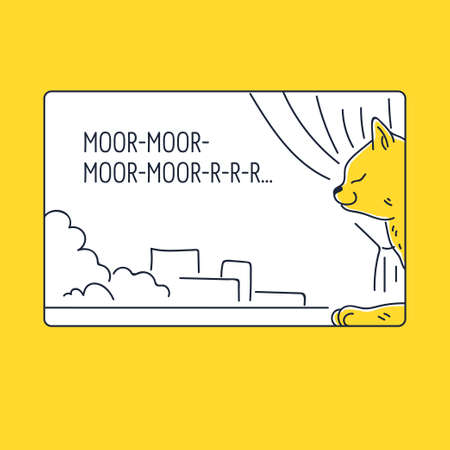 A line drawing of a cat in a cartoon style. A pet in the background. A frame for placing information.のイラスト素材