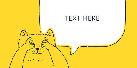 A line drawing of a cat in a cartoon style. A pet in the background. A frame for placing information.のイラスト素材