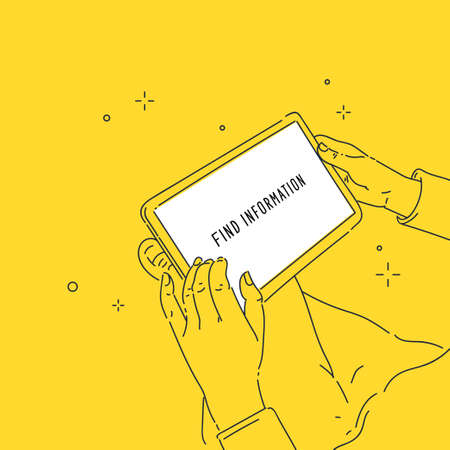 A person is holding a digital tablet. A modern mobile device for getting information.のイラスト素材