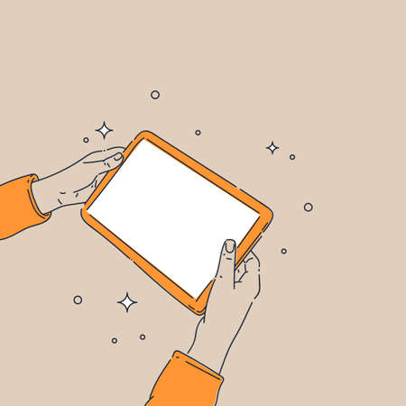 A person is holding a digital tablet. A modern mobile device for getting information.